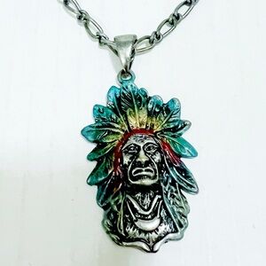 Colorful Indian Head-Sterling Silver Necklace